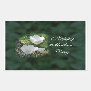 Sticker Rectangulaire Joyeuse Fête des Mères Tulipes blanches