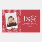 Sticker Rectangulaire Joyeuse photo et Noël arbre de vacances faveur (Devant)