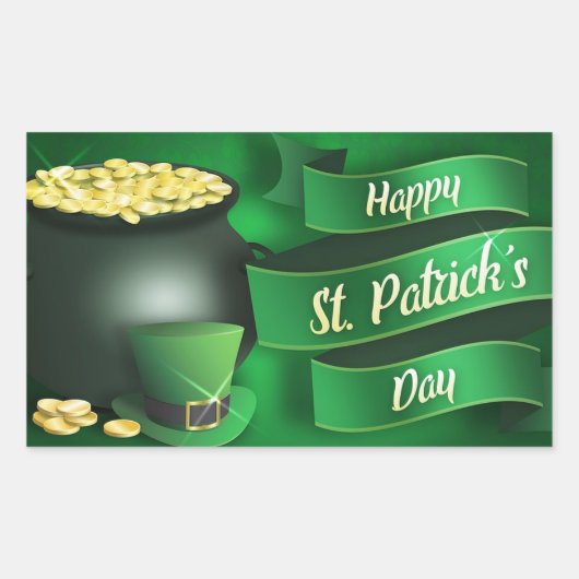 Sticker Rectangulaire Joyeuse St Patrick's Day avec Pot of Gold (Devant)