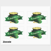 Sticker Rectangulaire Joyeuse St Patrick's Day avec Pot of Gold (Feuille)