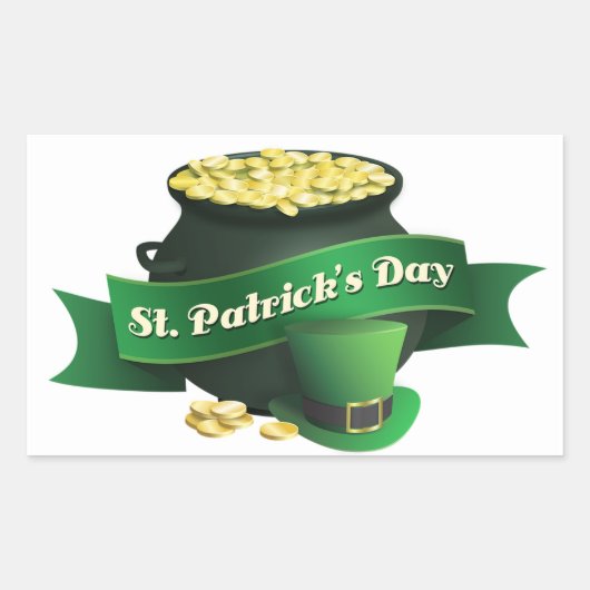 Sticker Rectangulaire Joyeuse St Patrick's Day avec Pot of Gold (Devant)