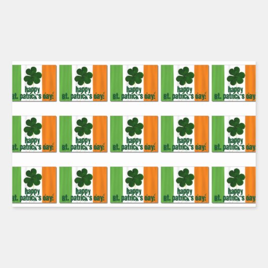 Sticker Rectangulaire Joyeuse St. Patrick's Day, Drapeau irlandais Coule (Devant)