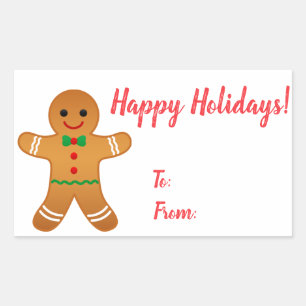 Sticker Rectangulaire Joyeuses fêtes ! Noël de l'homme en pain d'épices