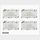 Sticker Rectangulaire Joyeuses vacances aquarelle feuillage Noël (Feuille)