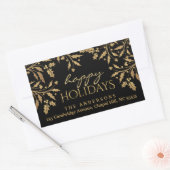 Sticker Rectangulaire Joyeuses vacances Noël Holly Gold Faux Foil (Enveloppe)