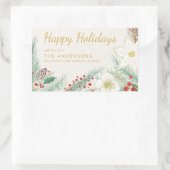 Sticker Rectangulaire Joyeuses vacances Poinsettia Foliage Adresse de re (Sac)