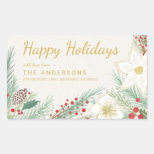 Sticker Rectangulaire Joyeuses vacances Poinsettia Foliage Adresse de re