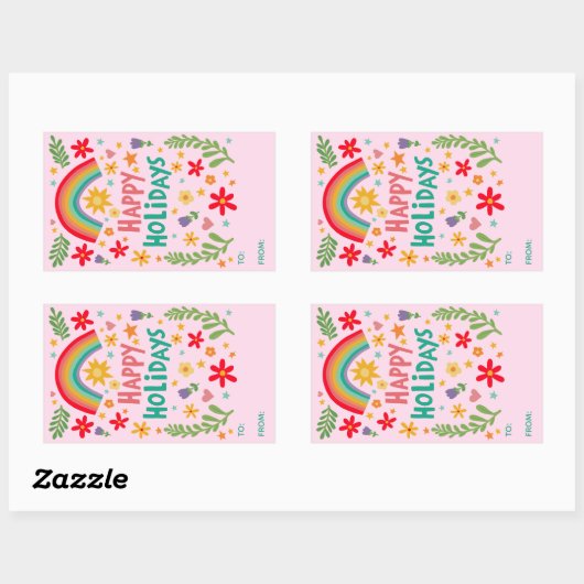 Sticker Rectangulaire Joyeuses Vacances Rainbow Cute à partir de (Feuille)