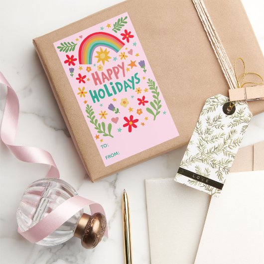 Sticker Rectangulaire Joyeuses Vacances Rainbow Cute à partir de