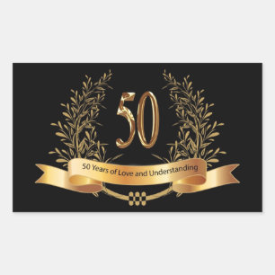 Sticker Rectangulaire Joyeux 50e anniversaire de Mariage Golden Leave La