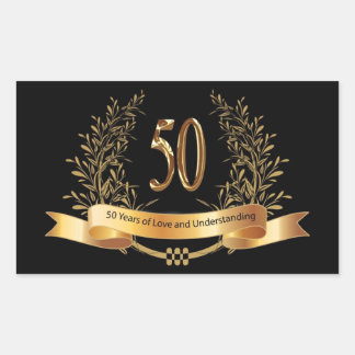 Sticker Rectangulaire Joyeux 50e anniversaire de Mariage Golden Leave La