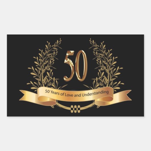 Sticker Rectangulaire Joyeux 50e anniversaire de Mariage Golden Leave La (Devant)