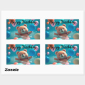 Sticker Rectangulaire Joyeux Anniversaire avec Teddy Bear et Ballons (Feuille)