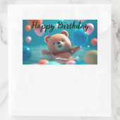 Sticker Rectangulaire Joyeux Anniversaire avec Teddy Bear et Ballons (Sac)