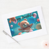 Sticker Rectangulaire Joyeux Anniversaire avec Teddy Bear et Ballons (Enveloppe)