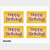 Sticker Rectangulaire Joyeux Anniversaire Bleu Polka Point Texte Bkgrd J (Feuille)