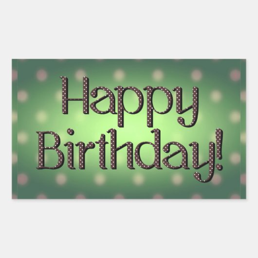 Sticker Rectangulaire Joyeux Anniversaire Brown Polka Dot Texte Vert Bkg (Devant)