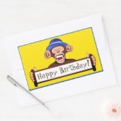 Sticker Rectangulaire Joyeux Anniversaire Drôle Singe avec signe (Enveloppe)