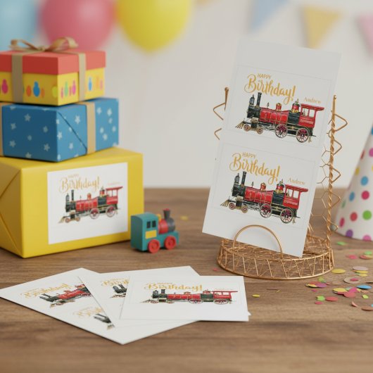 Sticker Rectangulaire Joyeux anniversaire du train rouge