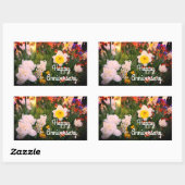 Sticker Rectangulaire Joyeux Anniversaire Fleurs de Printemps #1-1 Stick (Feuille)