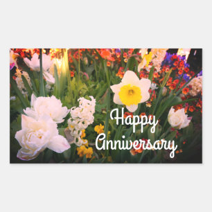 Sticker Rectangulaire Joyeux Anniversaire Fleurs de Printemps #1-1 Stick