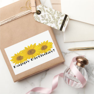 Sticker Rectangulaire Joyeux Anniversaire Fleurs de soleil jaunes
