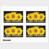 Sticker Rectangulaire Joyeux Anniversaire Jaune Fleurs de soleil Noir (Feuille)