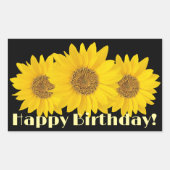 Sticker Rectangulaire Joyeux Anniversaire Jaune Fleurs de soleil Noir (Devant)