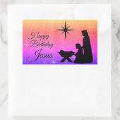 Sticker Rectangulaire Joyeux anniversaire Jésus, Nativité de Noël (Sac)