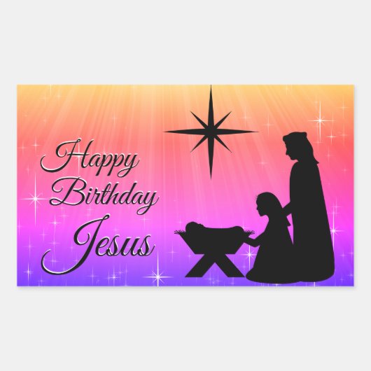 Sticker Rectangulaire Joyeux anniversaire Jésus, Nativité de Noël (Devant)