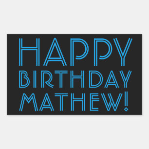 Sticker Rectangulaire Joyeux Anniversaire (NOM) Bleu & Noir (ou diy)