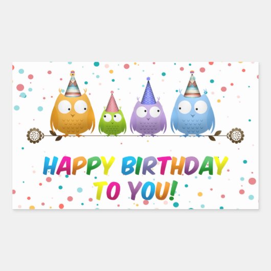 Sticker Rectangulaire Joyeux Anniversaire pour vous, Chouettes, (Devant)