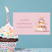 Sticker Rectangulaire Joyeux anniversaire rose coloré