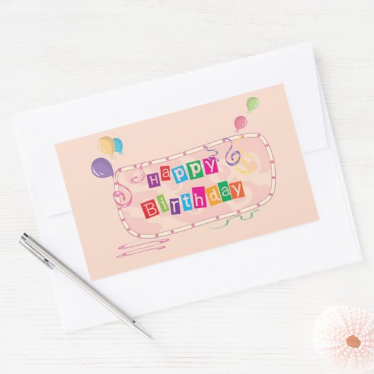 Sticker Rectangulaire Joyeux Anniversaire Whimsical coloré (Enveloppe)