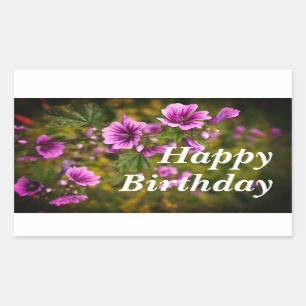 Sticker Rectangulaire Joyeux anniversaire Zebra Hollyhock Fleurs #2 Stic