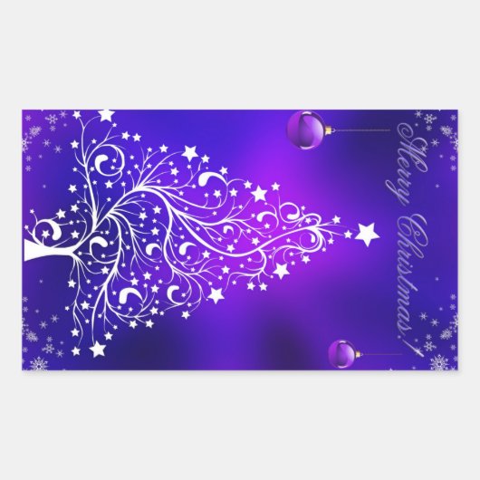 Sticker Rectangulaire Joyeux arbre blanc de noël (Devant)