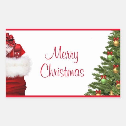 Sticker Rectangulaire Joyeux Arbre De Noël Et Cadeaux Modèle Élégant (Devant)