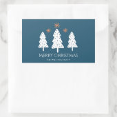 Sticker Rectangulaire Joyeux arbres de Noël et étoiles bleu (Sac)