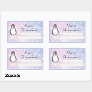 Sticker Rectangulaire Joyeux cadeau Chreeshmas Penguin