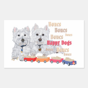 Sticker Rectangulaire Joyeux Chiens Avec Os