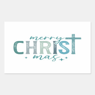 Sticker Rectangulaire Joyeux Christ mas Christian Religieux Gras Vert