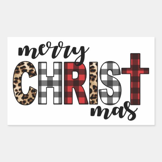 Sticker Rectangulaire Joyeux CHRISTmas Buffalo Plaid (Devant)