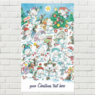 Sticker Rectangulaire Joyeux dessin animé Noël ours polaire manchot fête