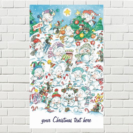 Sticker Rectangulaire Joyeux dessin animé ours polaire pingouin fête de 