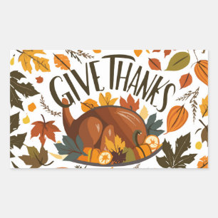 Sticker Rectangulaire Joyeux dîner de Thanksgiving avec dinde et feuilla