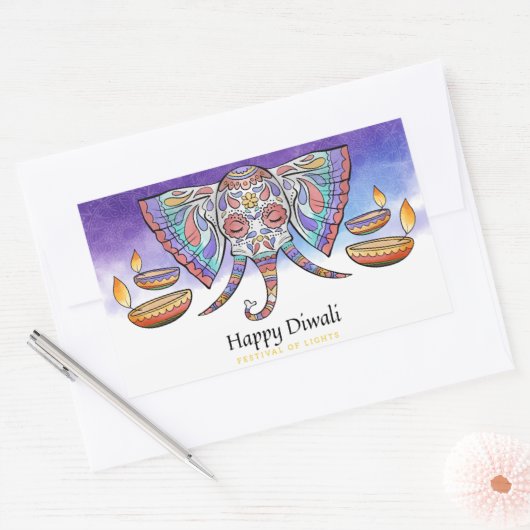Sticker Rectangulaire Joyeux Diwali (Enveloppe)
