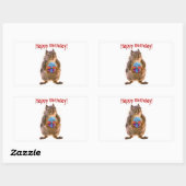 Sticker Rectangulaire Joyeux écureuil d'anniversaire avec présent (Feuille)