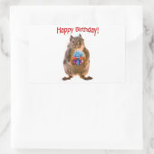 Sticker Rectangulaire Joyeux écureuil d'anniversaire avec présent (Sac)