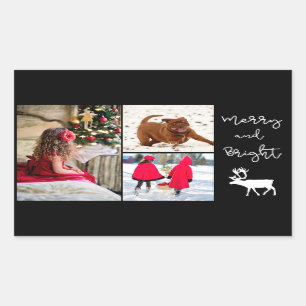 Sticker Rectangulaire Joyeux et brillant rennes de Noël et ajouter des p