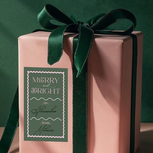 Sticker Rectangulaire Joyeux et lumineux vert moderne rétro Wavy à et de